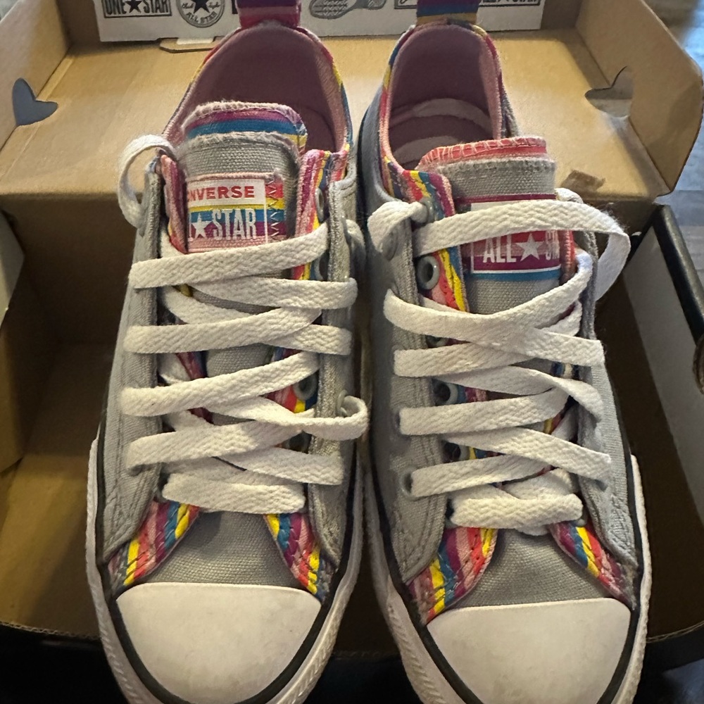 Youth size 2 grey converse with rainbow trim - in box